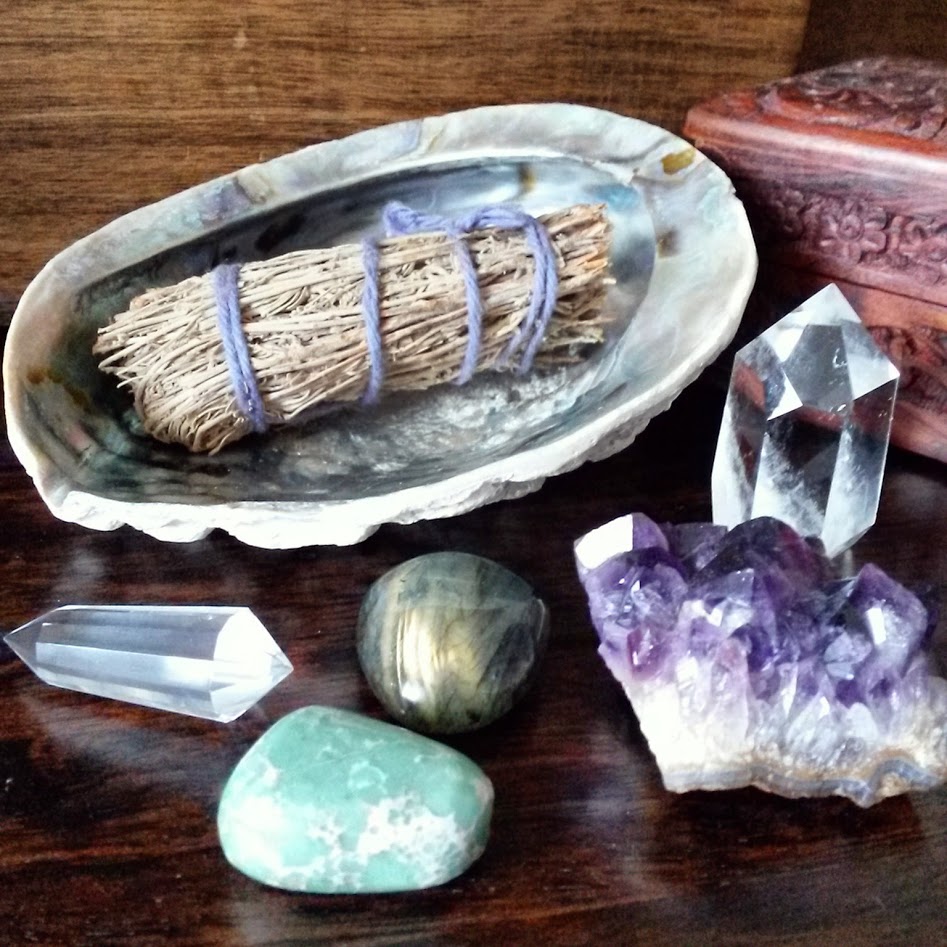 sage and crystals