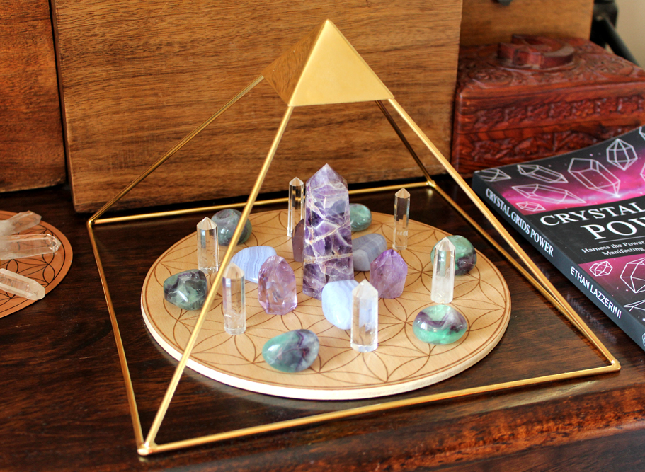Cleanse a crystal grid under a Copper Pyramid