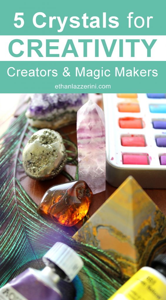Colourful crystals and paints. Crystals for creativity